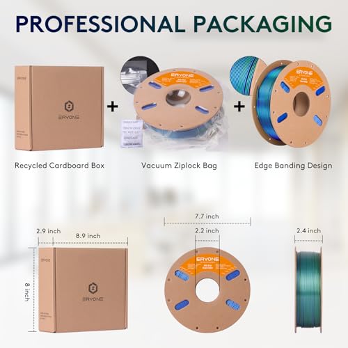 Image of ERYONE Silk Dual Color PLA Filament 3D Printer 1.75mm + /- 0.03mm, Bicolor Filament Two Tone PLA 1KG(2.2lbs) Cardboard Spool, Blue Green