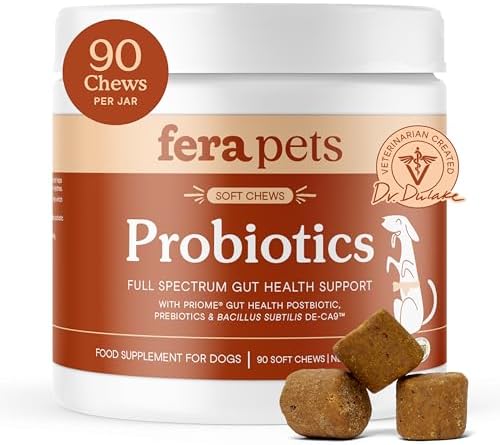 Fera Pets Probiotics for Dogs with Prebiotics and Postbiotics - Full Spectrum Gut Health Support - Promotes a Balanced Gut Microbiome - Boosts Immune Health - 90 Soft Chews