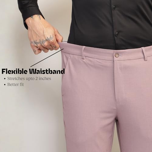 Image of SUBTRACT Men 4 Way Stretch Wrinkle Free Slim Fit Formal Trouser in with 2 Inch Flexible Waistband | Men's Trousers for Office Or Party