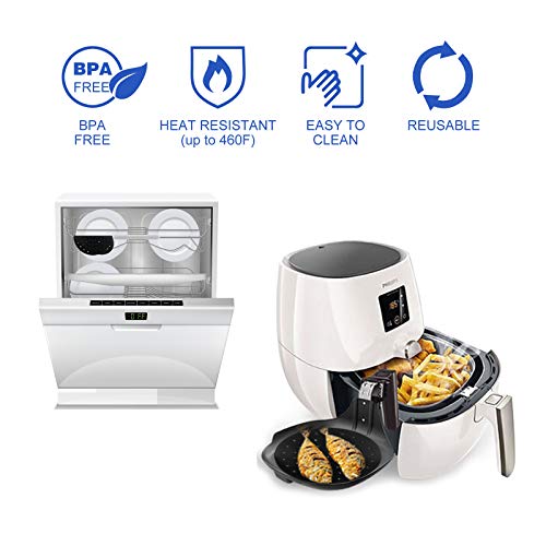 2-Pack Reusable Air Fryer Accessories,Non-Stick Silicone Air Fryer Basket Mats/Air Fryer Accessories White-Black 8.5in Square