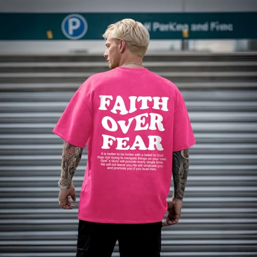 Image of Christian Shirts for Men Faith Over Fear Oversized Shirt Acid Wash Tshirt Graphic Religious T Shirt Bible Verse Tees