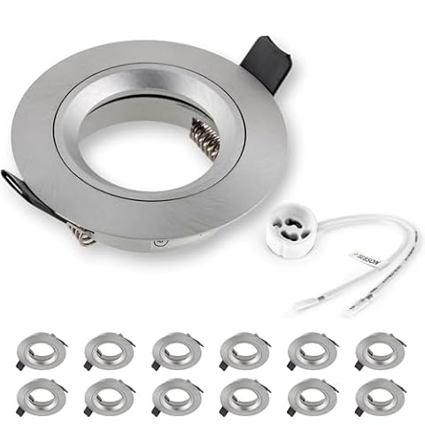 SEBSON Reflektor do zabudowy okrągły aluminium szczotkowane opakowanie 6 sztuk, rama montażowa średnica otworu 65 mm, sufit spot z oprawą GU10 do LED/halogenów