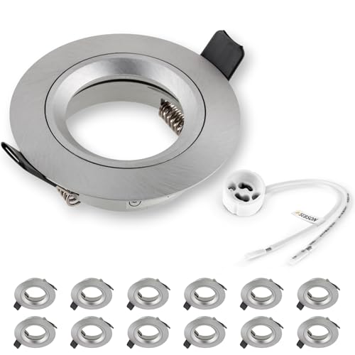 SEBSON Einbaustrahler rund Alu gebürstet 6er Pack, Einbaurahmen Lochdurchmesser 65mm, Decken Spot inkl. GU10 Fassung für LED/Halogen