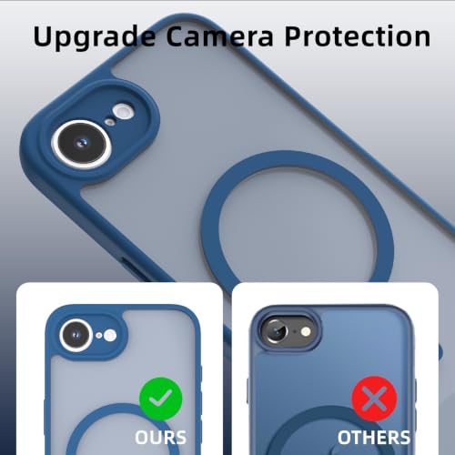 K TOMOTO Magnetic Case Compatible with iPhone 16e/iPhone 17e Translucent Matte Phone Case with Camera Lens Guard, Rugged Protective Cover, Navy Blue — view 6