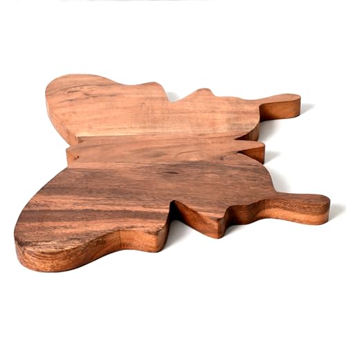 Tabla de cortar de madera en forma de mariposa Treen Art, 11"L x 13"W, tabla artesanal para cocina y decoración miniatura 3