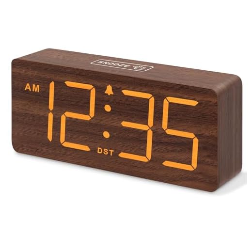 DreamSky Wooden Digital Alarm Clock for Bedroom - Desk Clock with Large Numbers for Living Room Office, Loud Alarm for Heavy Sleepers Adults, Volume Control, Dimmer, DST, Wood Decor (Plug in Clock)