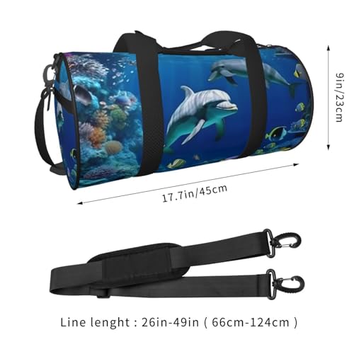 Underwater world fish dolphi Duffle Bag for Men Women - Carry on Overnight Bag Travel Duffel Tote Bags Yoga Gym Bags Waterproof Weekender Bag Large Luggage Bag with Adjustable Strap3