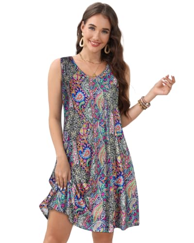Image of CHICGAL Womens Summer Dresses Casual Sleeveless Loose T Shirt V Neck Sundress Swing Beach Cover Up with Pockets 2026