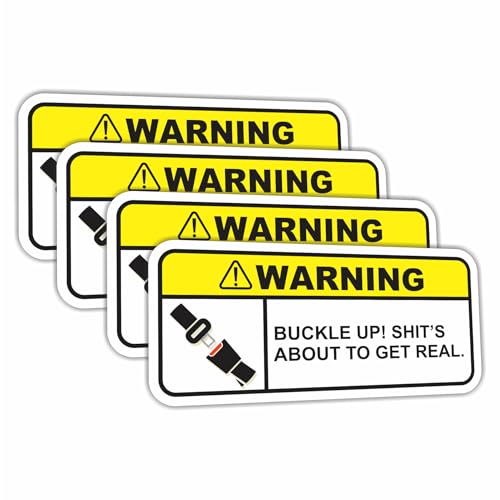 (4 Pcs) Funny Buckle Up Warning Sticker Set Vinyl Decal for Car Truck SUV Dashboard