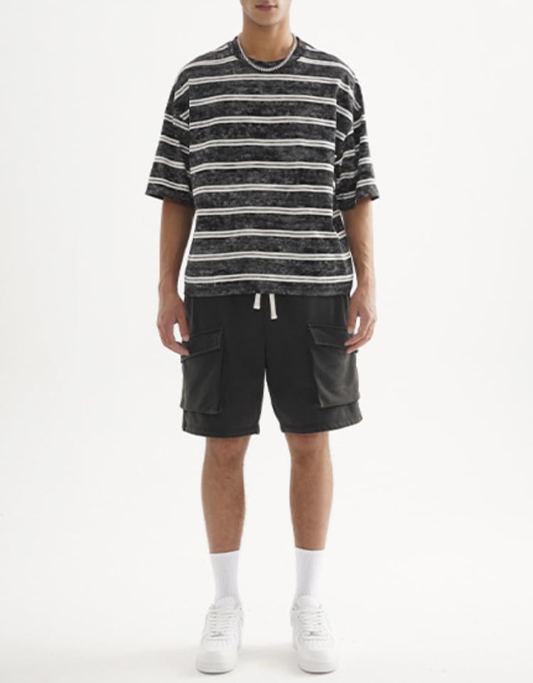 Men's Vintage Y2K Striped Short Sleeve T-Shirt Loose Fit Crewneck Summer Tee Baggy Color Block Summer Tops4