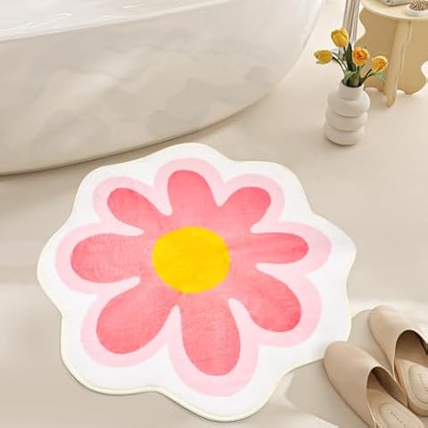 SPEACOUR Soft Non-Slip Bath Mat with Flowers Cover