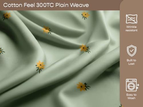 Image of SleepyCat 300 TC Cotton-Soft Microfiber Bedsheet with 2 Pillowcases|Wrinkle-Free|300 TC Plain Weave|No Creases, No Shrinkage|No Colour Fading|150 GSM|Mist Daisy|Fits Mattress Upto 8 Inches|Double