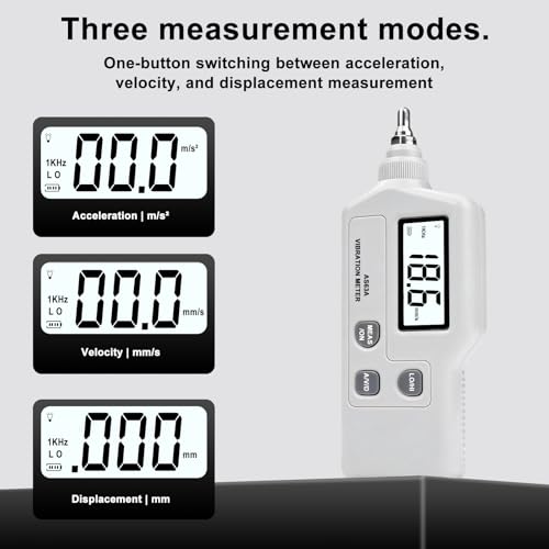 DewinLVD AS63A Digitales Schwingungsmessgerät, Schwingungsanalysator mit LCD-Display Messung von Beschleunigung Geschwindigkeit und Verschiebung Vibrationsmessgerät mit Hochpräzise Sonde