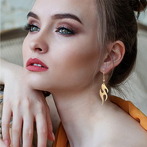 Gold Silver Flame Dangle Earrings Stainless Steel Fire Earrings for Women Exaggeration Personality Jewelry(gold) by JczR.Y - Image 2