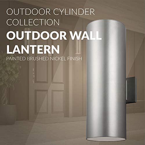 Sea Gull Lighting Generation 8313902-753 Transitional Two Light Wall Lantern From Seagull-Outdoor Cylinders Collection In Pewter, Silver Finish, Large, Painted Brushed Nickel #TOP4