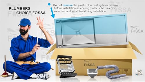 Image of Fossa 37 inchx18 inchx10 inch ๐-๐๐๐๐ ๐๐๐๐๐๐๐๐ Single Bowl With Drain Board Premium Stainless Steel Handmade Kitchen Sink Matte Finish (Silver)