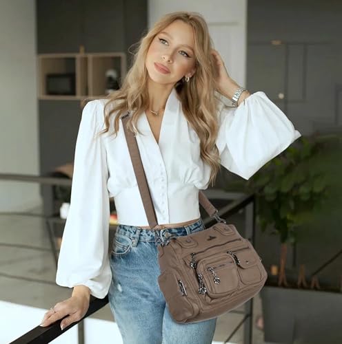 Image of Angel Kiss Large Purses for Women Multi Pocket Hobo Handbag Ladies Tote Satchel Bag Soft Leather Shoulder Bag