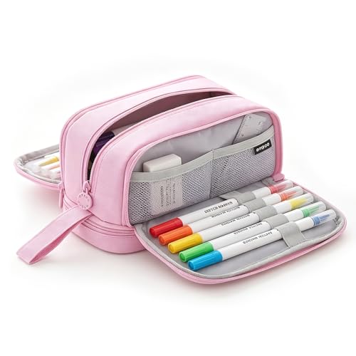 4 Compartments Pink Pencil Pouch , Large Skincare Portable S