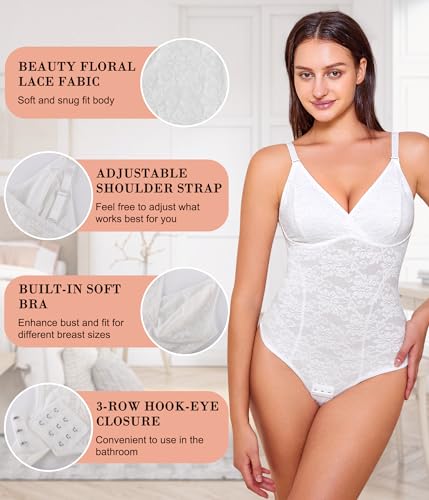 Nebility Shapewear for Women Tummy Control Lace Bodysuit V Neck Thong Body Shaper Fajas Shaping Tank Tops Slimming Camisole3