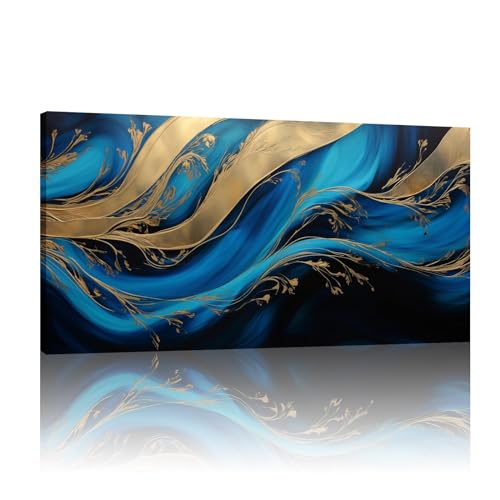 Impresiones artísticas en lienzo abstracto moderno de 30x60 cm en azul y oro para decoración