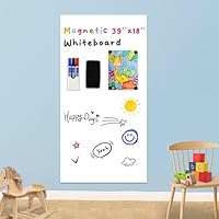 YOUNGJQ Magnetic Whiteboard Contact Paper 39\" x 18\" Adhesive Magnetic Dry Erase White Board Sticker for Wall, Peel and Stick Wallpaper, Easy to Write and Clean for Playroom Office