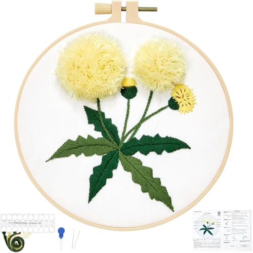 Image of Dandelion Flower Embroidery Kits for Beginners Adults, Hand Embroidery Starter Kits, Cross Stitch Kits for Beginners DIY Craft Kits for Adults Women, Entire Set of Embroidery Supplies & Video Tutorial