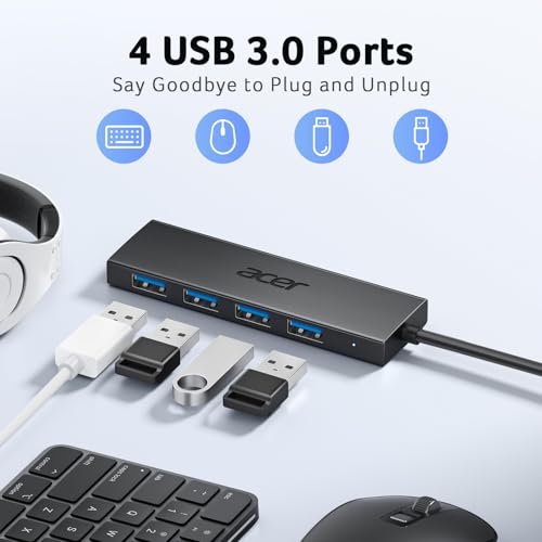Image of Acer USB C Hub 4 Ports, Multiple USB 3.0 Hub, USBC Splitter for Laptop with TypeC Power Port, Extender for Type C Port Laptop, PC, Desktop and More (USB-C, 2ft)