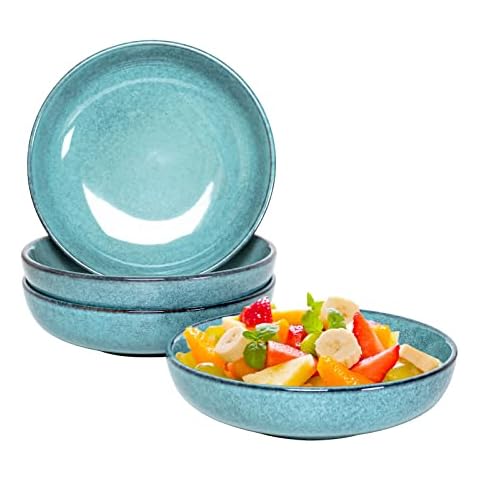 HENXFEN LEAD Ensaladeras de Cerámica de 740 mL, Juego de 4 Tazones, Azul Claro Cover