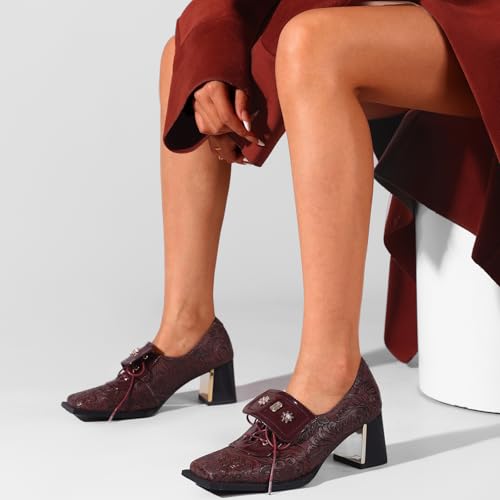 Image of Loafers for Women Patent Leather Buckle Square Toe Chunky Block Dress Slip On Wide Casual Comfortable Dressy High Heels Ladies Comfort Moccasins Elegantes 2 Inch Shoes