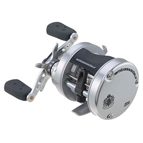 Abu Garcia Ambassadeur S Conventional Reel, Size 5500 (1292732), 1 Stainless Steel Ball Bearings + 1 Roller Bearing, Synthetic Star Drag, Max of 11lb | 4.9kg,Silver