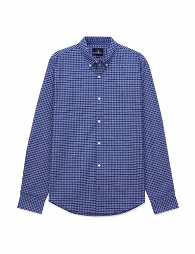 Image of Enorsia Mens Check Oxford Shirt Long Sleeve, Regular Fit Cotton Shirt for Men, Checked Shirt Mens Smart Casual Button Shirt, Stretch Oxford Fabric Workwear and Everyday Style (L, Blue)