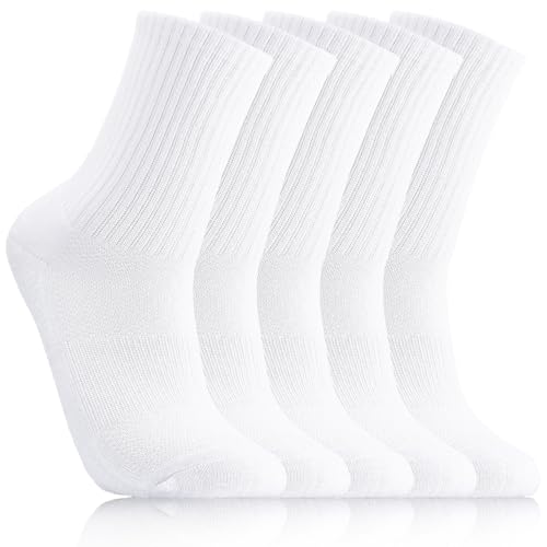 Halinuia 5 Pairs Chaussettes Blanche Sport pour Homme Femme Chaussettes Tennis 38-42 Respirantes Chaussette Running Chaussette de Randonnée pour Travail Course Marche...
