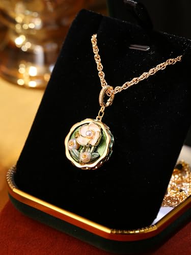 Vintage Necklace Van Gogh Flower Green Oil Painting Style Pendant Necklaces for Women2