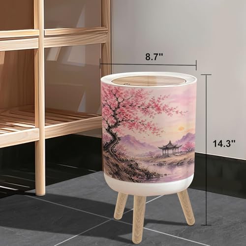 Caneca de basura pequeña 7L con tapa y patas de madera miniatura 3
