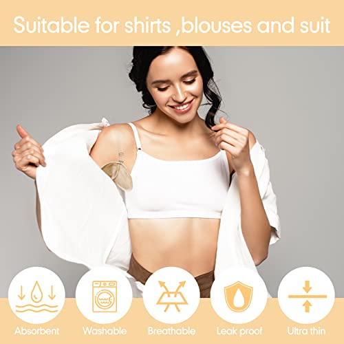Image of 4 Pairs Underarm Sweat Pads Reusable Armpit Absorbing Guards Washable with Shoulder Strap Under Arm Breathable Absorbent Sweat Protectors Pads Guards for Women and Men(Nude)