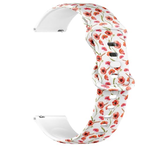 Compatible with Garmin Fenix 7/7 Pro, Fenix 6/6 Pro, Fenix 5/5 Plus, Epix (Gen2) / Epix Pro (Gen2), 22mm Sport Watch Band (Poppy Watercolor Flowers) Silicone Soft Strap Bracelet