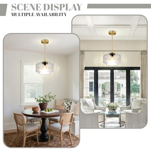 Image of Pendant Lights Kitchen Island Mid Century Modern Ceiling Light Gold Chandelier with Clear Glass Shade Hanging Lights for Bedroom Living Dining Room Compatible with E26 Bulb (Bulb Not Included)
