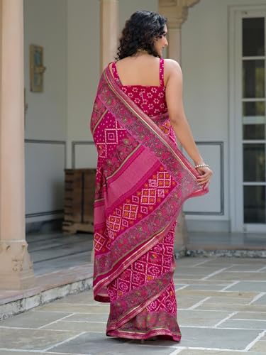 Image of SIRIL Women's Georgette Bandhani Printed Saree With Unstitched Blouse Piece