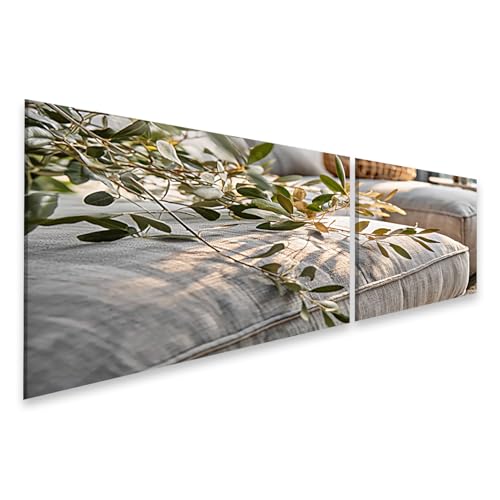 Tableau sur toile branches d'olivier au-dessus du canapé pour salon zen