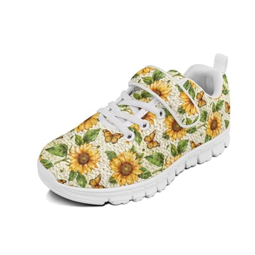 Kids Sneakers Running Tennis Athletic Shoes for Boys&Girls (Little Kid/Big Kid) White Sole Sunflowers Butterfly Print