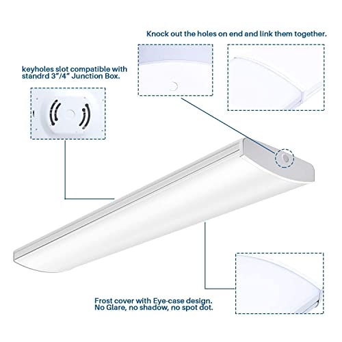 Antlux 72W Commercial Led Wraparound Fixture 4Ft Office Ceiling Lighting, 8500 Lumens, 4000K, 4 Foot Low Bay Flush Mount Garage Shop Lights, Integrated Wrap Light, Fluorescent Tube Replacement, 4 Pack #TOP2