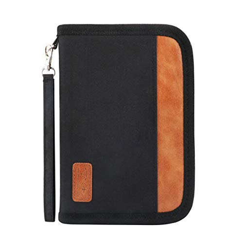 Idefair Portefeuille de Voyage Titulaire du Passeport Familial, Blocage RFID Étui à Documents étanche ou passeports, Cartes d'identité, Cartes de crédit, Billets d'avion, Argent (noir, 5.1*7.1*1.5)