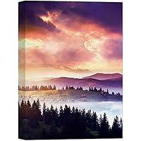 SIGNWIN Canvas Wall Art Purple-Yellow Sky Over Blue Foggy Mountains and Forest Landscape Wilderness Modern Art Contemporary Scenic Colorful Ultra for Living Room, Bedroom, Office - 12x18 inches