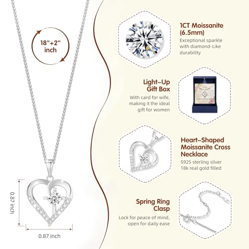 1CT Moissanite Heart Cross Necklace Anniversary Birthday Gifts for Women - Image 3