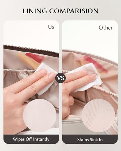 Image of EACHY Travel Makeup Bag, Woven Travel Waterproof Toiletry Bag, Portable 180 Wide-Open Flat Cosmetic Bags for Women, Large Capacity Makeup Pouch with Divider and Handle
