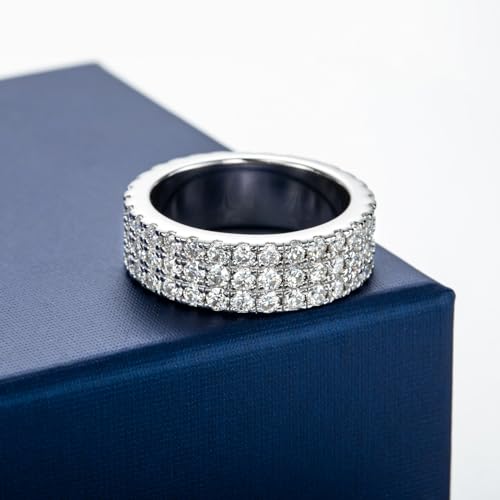 Moissanite Wedding Band 3 Rows Eternity Rings D Color VVS1 925 Sterling Silver Anniversary Band Ring for Women Men2