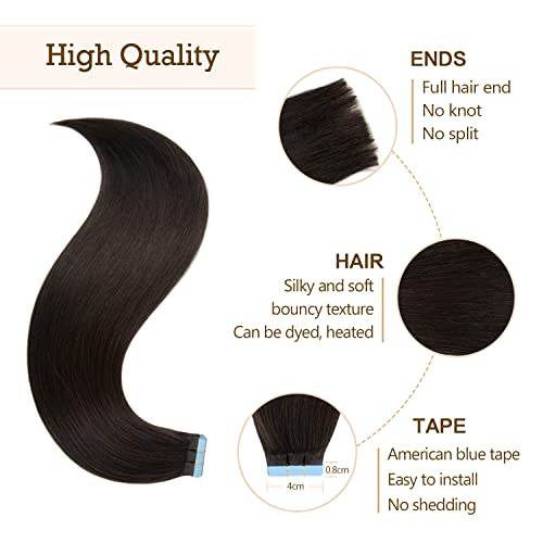 AGMITY Tape in Hair Extensions 100% Remy Human Hair 14 inches Natural Black 20pcs 40g/pack Seamless Skin Weft Straight Hair Extensions Real Human Hair(14 inches #1B Off Black) - Image 3