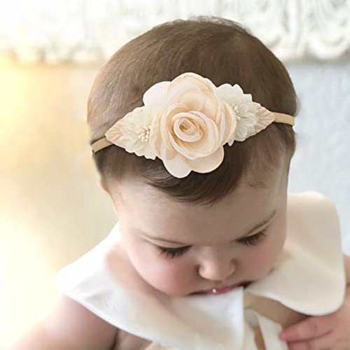IKASEFU Bandanas de flores para bebês meninas super macias elásticas nylon flor faixa de cabeça aces