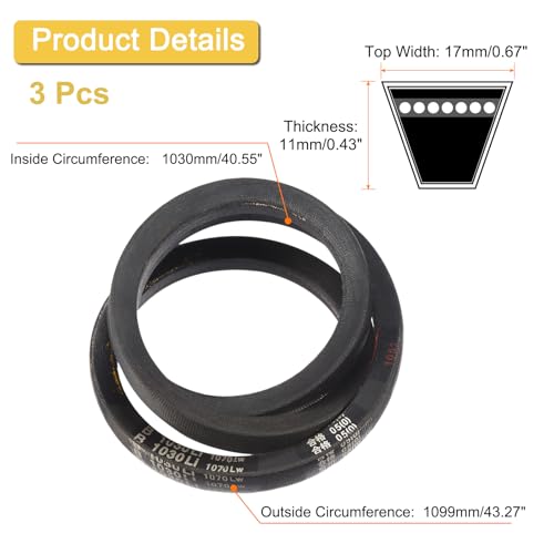 Image of uxcell 3pcs B40 1 /2 Classic Wrapped V-Belt, 43 inch Outer Circ B Profile V-Belt