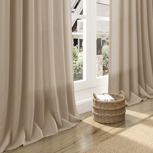 Image of Nanspring Extra Long Linen Curtains 102 Inch for Living Room Sepia Beige